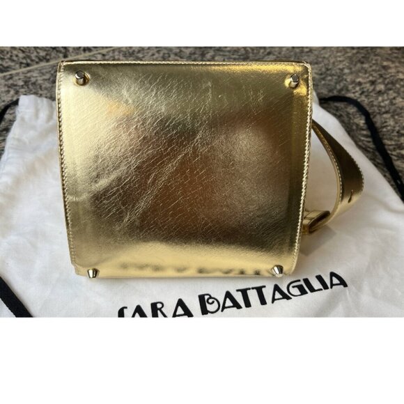 SARA BATTAGLIA GOLD PLISSE MINI KELLY BAG - Picture 6 of 11
